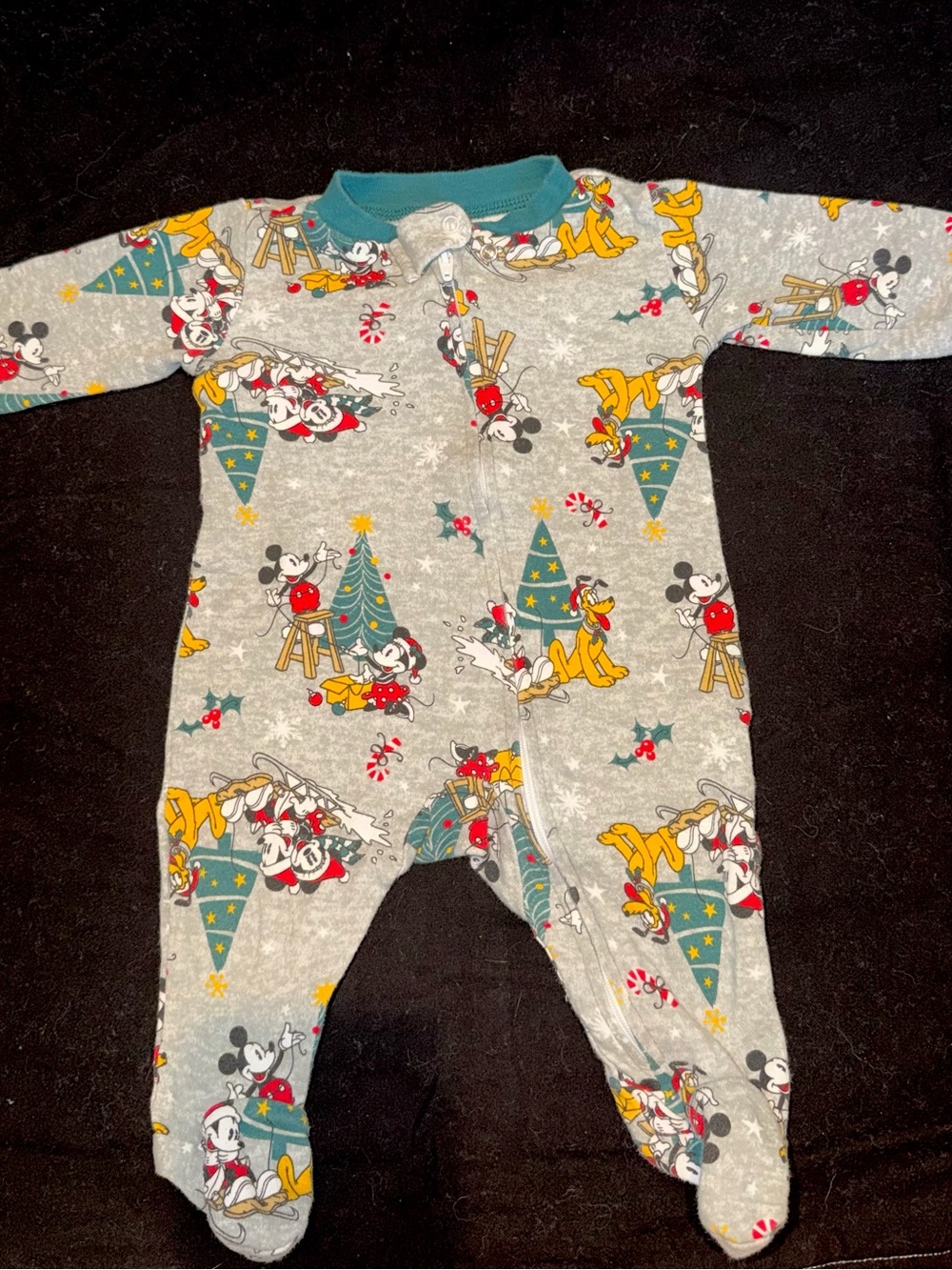 Disney Gray Christmas Mickey & Friends Footed One-Piece